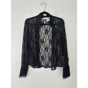 White Stag Women's Vintage‎ Lace Whimsigoth Victorian High Neck Open Blouse Sz S